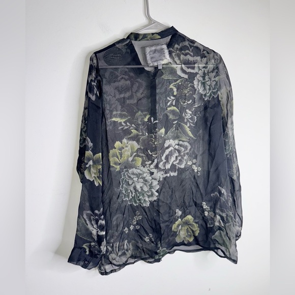 Johnny Was Biya Blouse Floral Print Silk Button Down - Picture 2 of 6